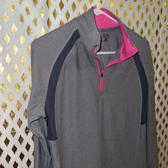 Champion half zip track jacket sweater gray pink size M - Picture 2 of 5